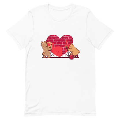 A cute illustration of two bears building and painting a heart, symbolising care, teamwork, and nurturing love. A sweet and playful design, perfect for Valentine’s Day and for anyone who believes love is something you create together.
