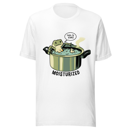 A relaxing frog enjoys a bath in a pot of boiling water while calmly saying, “This is fine”. This artwork combines sarcastic humor with an unexpectedly relaxed vibe. Perfect for frog lovers, memes, irony, and a touch of playful absurdity.