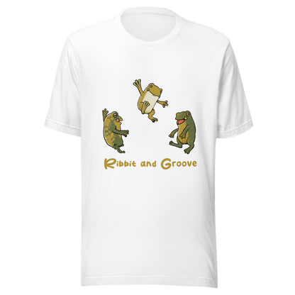 Three frogs dancing as if performing a ritual, with ‘Ribbit and Groove’ written below. A playful design that mixes humor and frogs. Perfect for frog lovers, music fans, and anyone who enjoys fun prints.