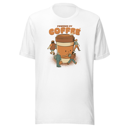 A playful illustration of a giant coffee cup winding up tiny wind-up dolls, a fun nod to caffeine as the fuel that keeps life moving. Featuring the phrase “Powered By Coffee”, it’s the perfect gift for coffee lovers who can’t function without their daily cup.