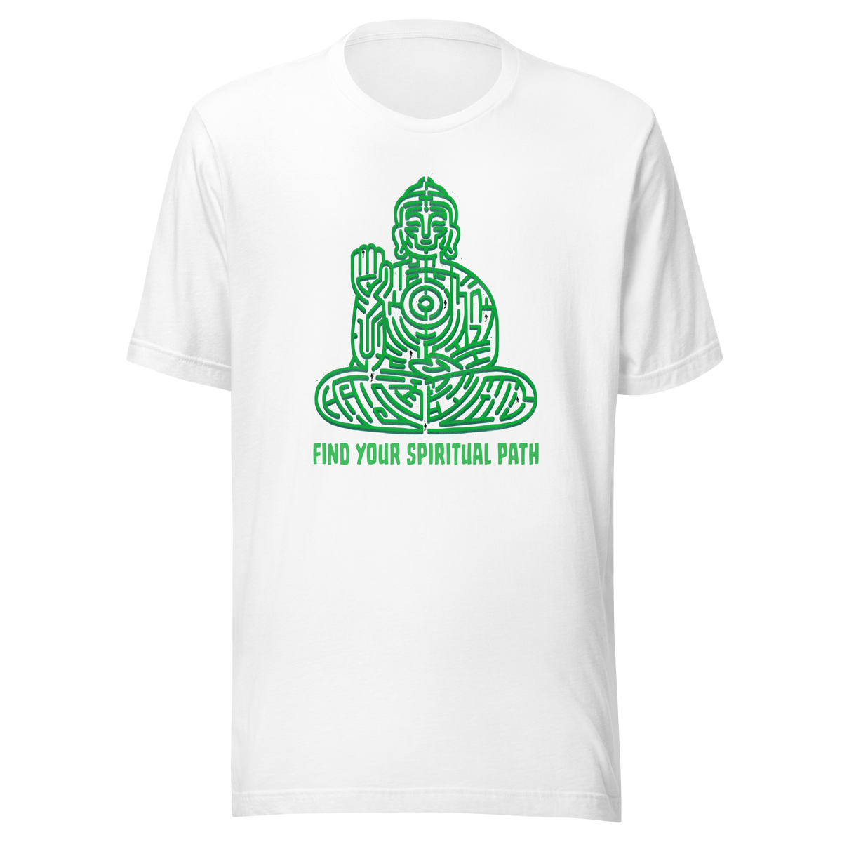 A garden maze shaped like a meditating Buddha, accompanied by the phrase ‘Find Your Spiritual Path’. This symbolic design represents the journey of overcoming life’s challenges and searching for inner balance. A thoughtful artwork for people interested in spirituality, mindfulness, and personal growth.