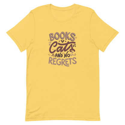 A stylish lettering with the phrase "Books, Cats, and No Regrets," decorated with hearts and cute details, conveys the idea that books and cats are all we need for a happy, regret-free life. Perfect for book lovers and cat lovers who enjoy prints full of personality.