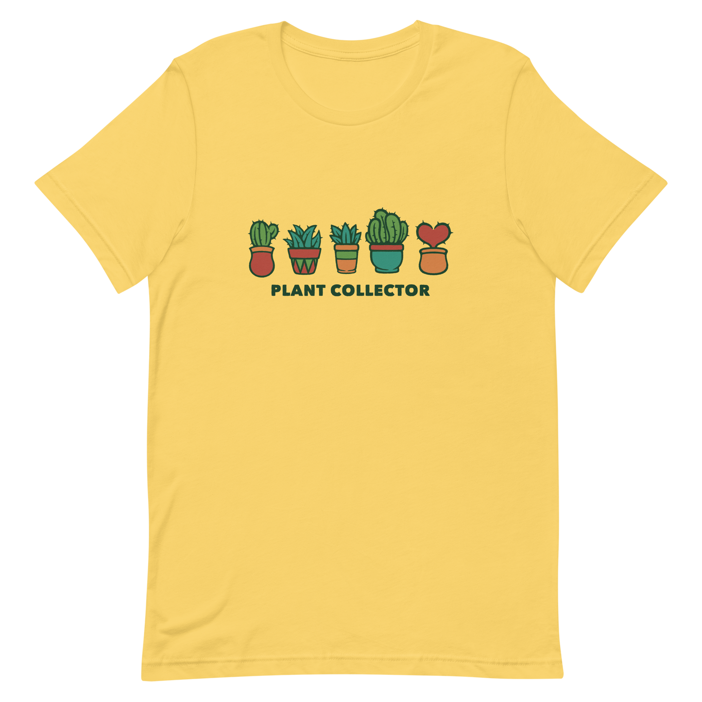 This cute illustration features five potted cacti, each from a different species, including one charming heart shaped cactus. The text “Plant Collector” below adds a playful touch, making it a perfect gift for plant lovers, gardeners, and anyone who can’t resist a little green in their life.
