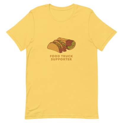 Two delicious tacos and a burrito with the phrase below "Food Truck Supporter". This design celebrates the love of street food and the joy of discovering amazing flavors on wheels. Perfect for Mexican food lovers, taco fans, and anyone who proudly supports local food trucks.