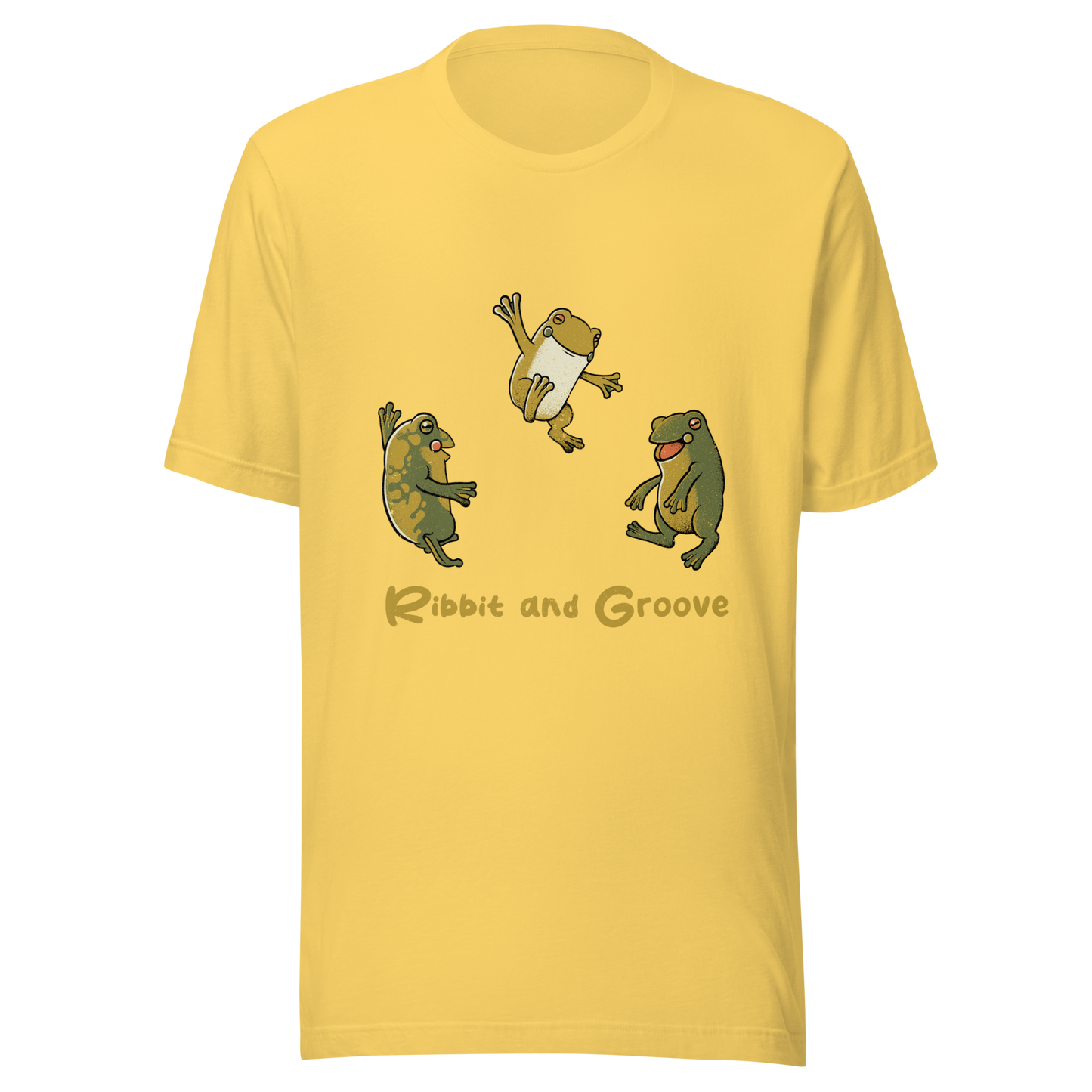 Three frogs dancing as if performing a ritual, with ‘Ribbit and Groove’ written below. A playful design that mixes humor and frogs. Perfect for frog lovers, music fans, and anyone who enjoys fun prints.