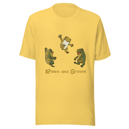 Three frogs dancing as if performing a ritual, with ‘Ribbit and Groove’ written below. A playful design that mixes humor and frogs. Perfect for frog lovers, music fans, and anyone who enjoys fun prints.