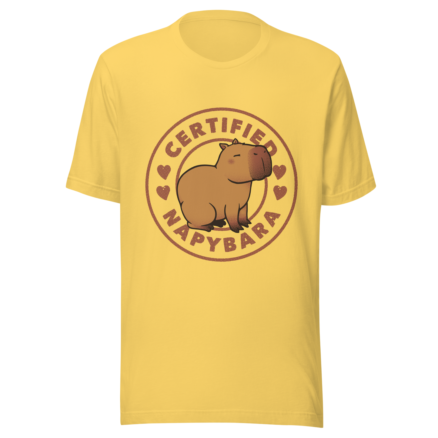An art piece in warm beige and brown tones featuring a relaxed, sleepy capybara sitting peacefully beside the phrase “Certified Napybara”. A cozy, humorous design perfect for anyone who relates to slow days, loves capybaras, and fully embraces the art of taking naps.