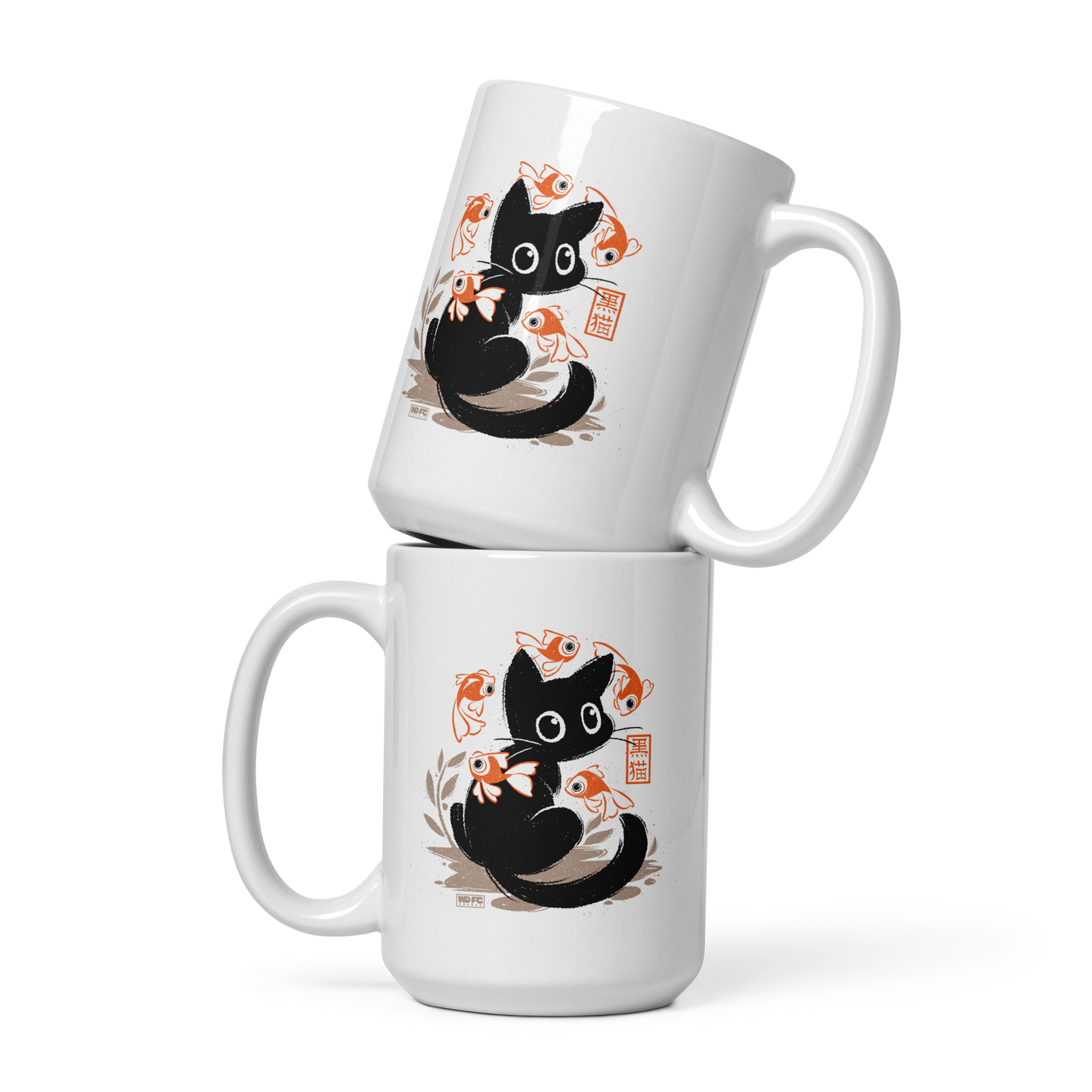 This unique design features a charming black cat amidst playful koi, rendered in beautiful Sumi-e ink style. A perfect blend of Japanese art and anime whimsy for any cat lover.